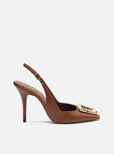 Scarpin Marrom Arezzo Couro Bico Fino Slingback Metal | ZZ MALL