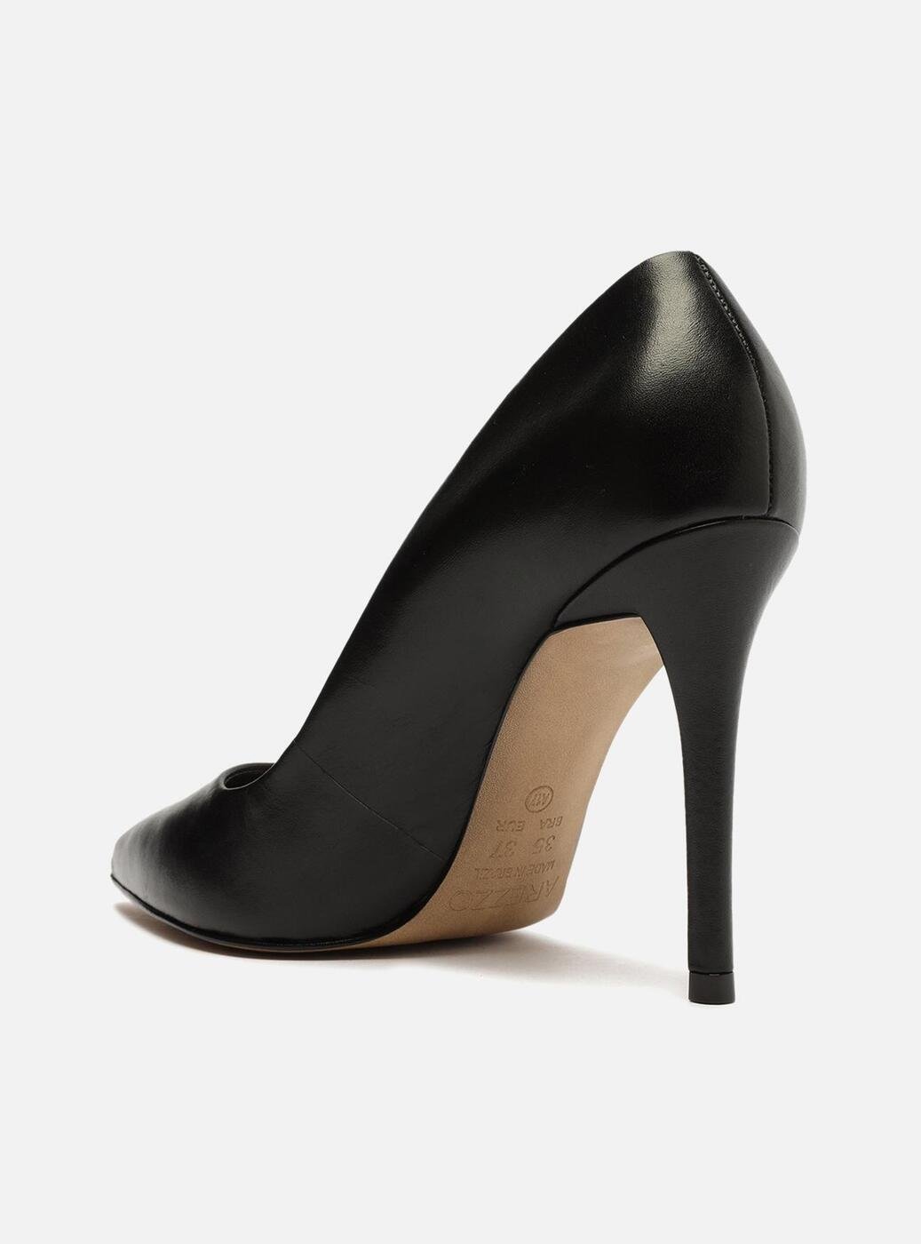 Scarpin Preto Arezzo Couro Salto Alto Fino Bico Fino | ZZ MALL