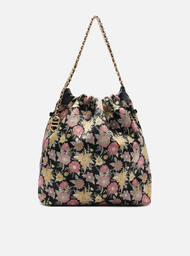 Bolsa Hobo Preta Estampa Grande Alça Corrente
