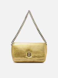 Bolsa Tiracolo Dourada Couro Média Puffer