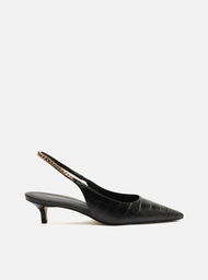 Scarpin Preto Arezzo Croco Salto Baixo Slingback