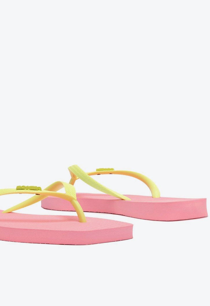 Chinelo De Dedo Rosa Amarelo Brizza Bico Quadrado