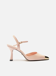 Scarpin Rosa Arezzo Couro Bico Fino Aberto Cap Toe