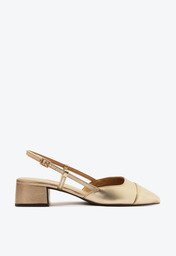 Sapatilha Dourada Anacapri Slingback Salto Bloco Ponta