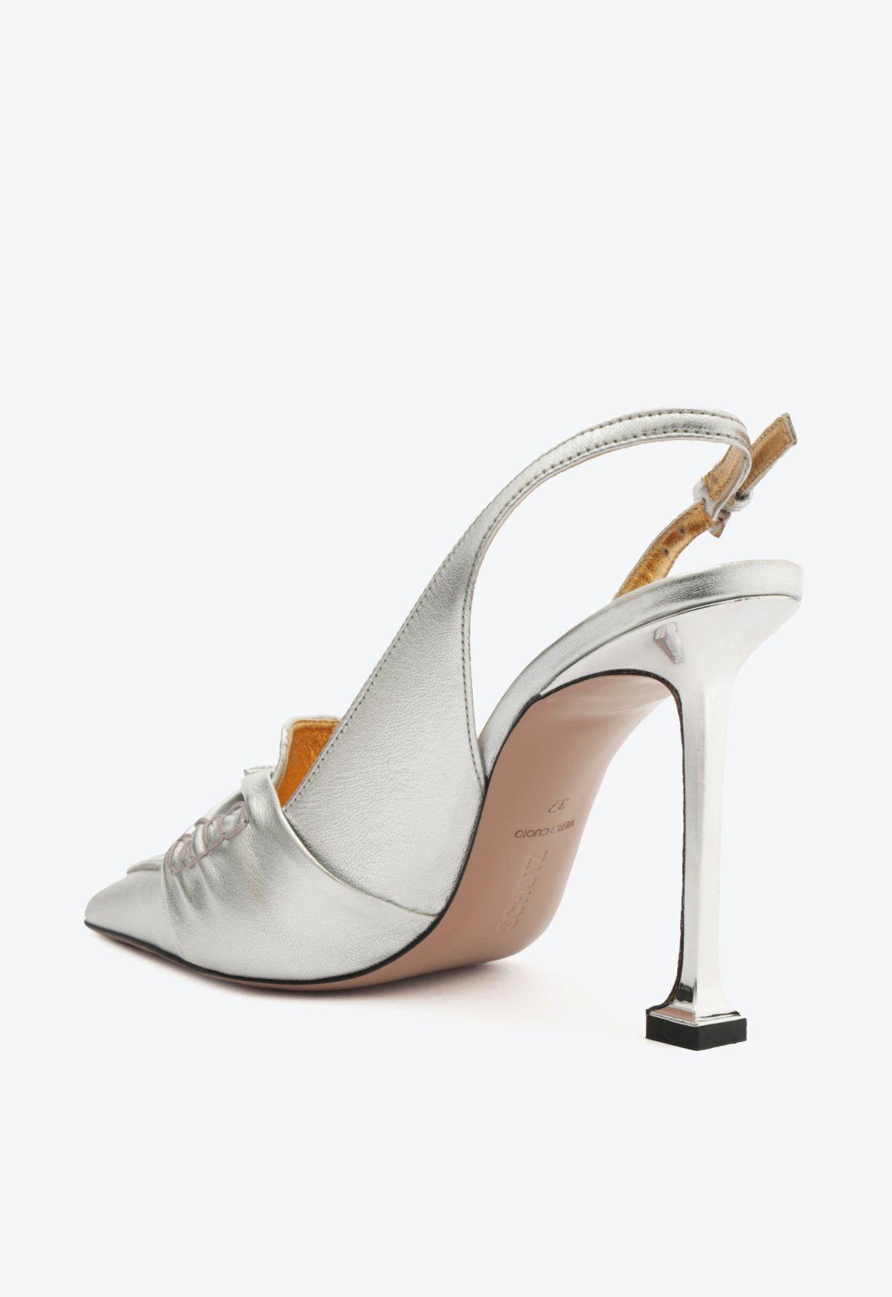 Sapato Scarpin Prata Schutz Slingback Salto Alto Couro | ZZ MALL