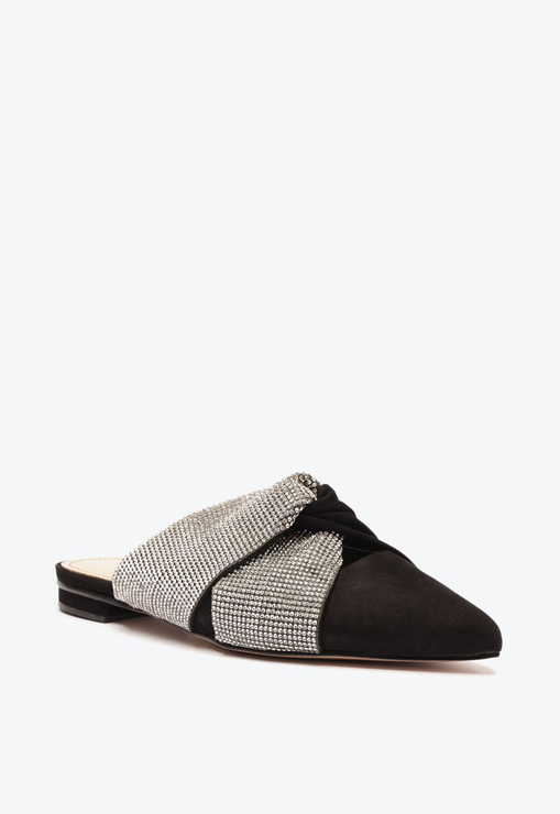Mule Gwyneth Glam Flat Nobuck Preto