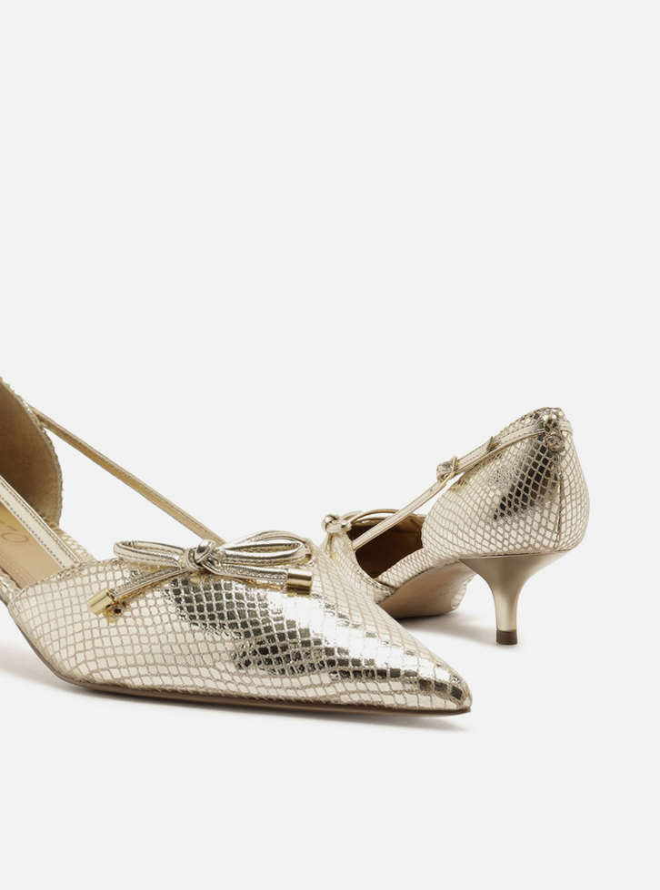 Scarpin Dourado Peep Toe Bico Fino | ZZ MALL
