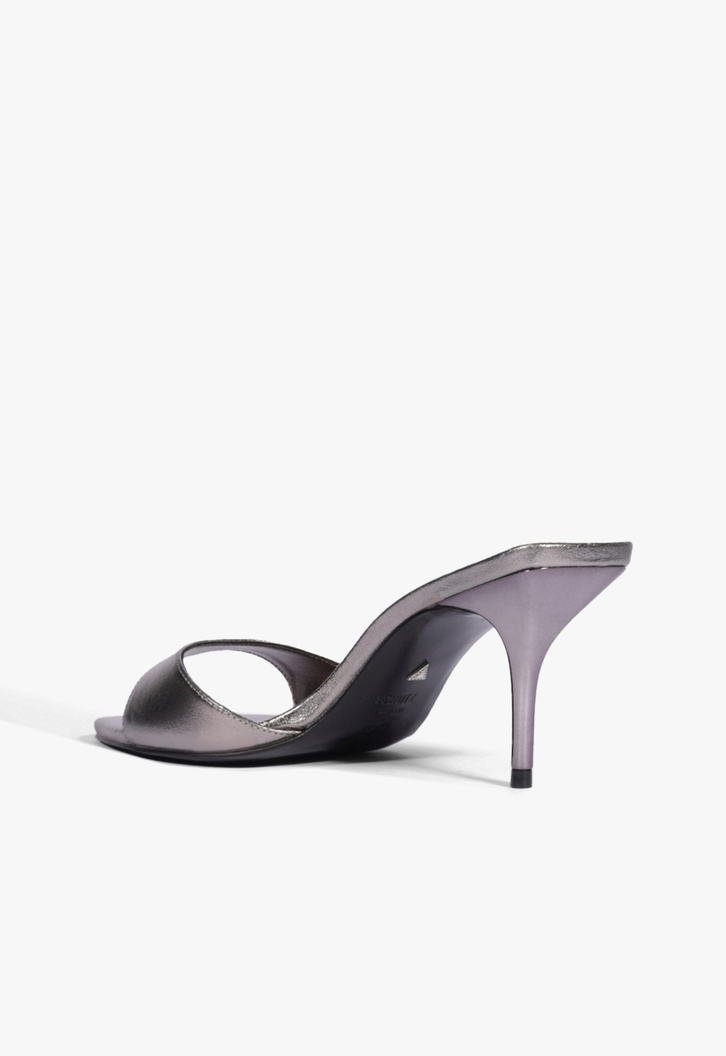 Sandália Mule Salto Verniz Prata