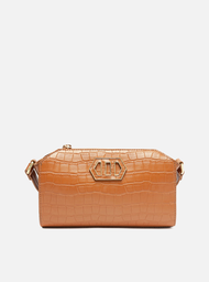 Bolsa Tiracolo Marrom Caramelo Arezzo Pequena Croco