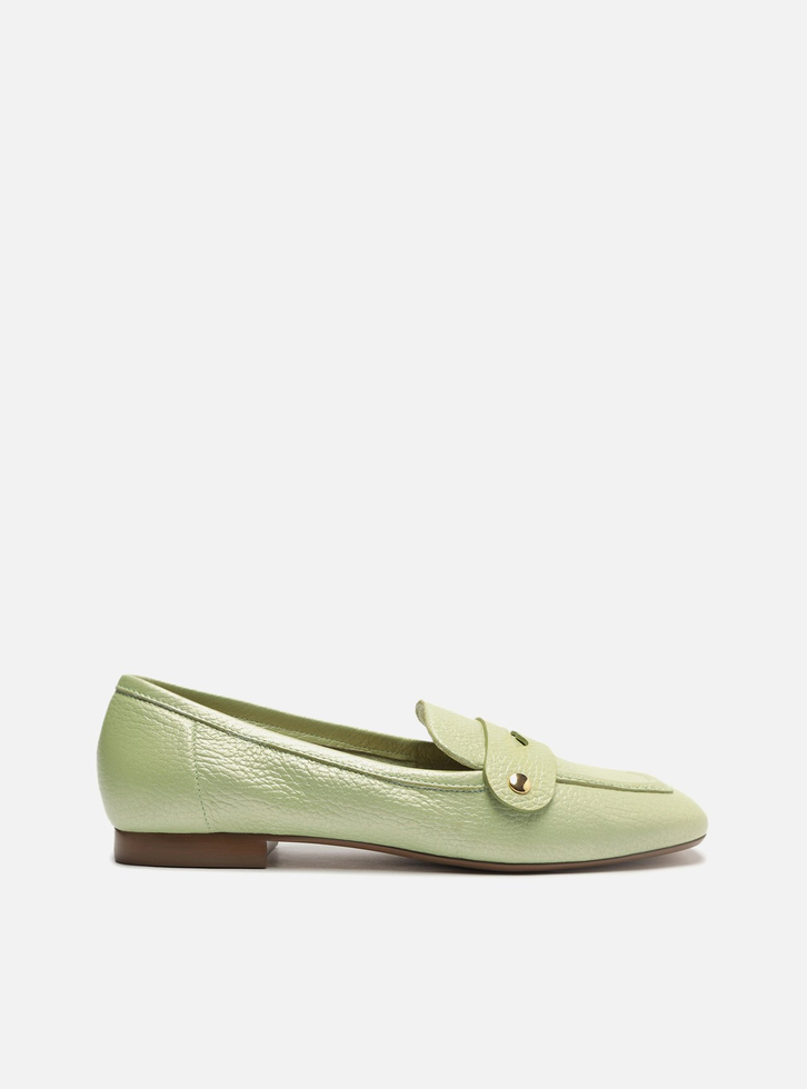 Loafer Verde Arezzo Couro Bridão Switch Com Troca De Bridão