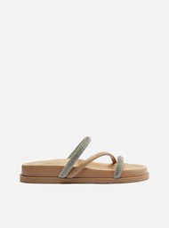 Papete Bege Tira Diagonal Strass