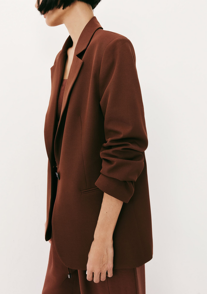 Blazer Marrom Hering Feminino Regular Em Crepe