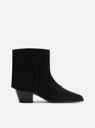 Bota Preta Acamurçada Cano Curto Western Franjas