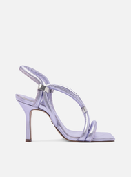 Sandália Roxa Arezzo Metal Salto Médio Fino Tiras Maxi