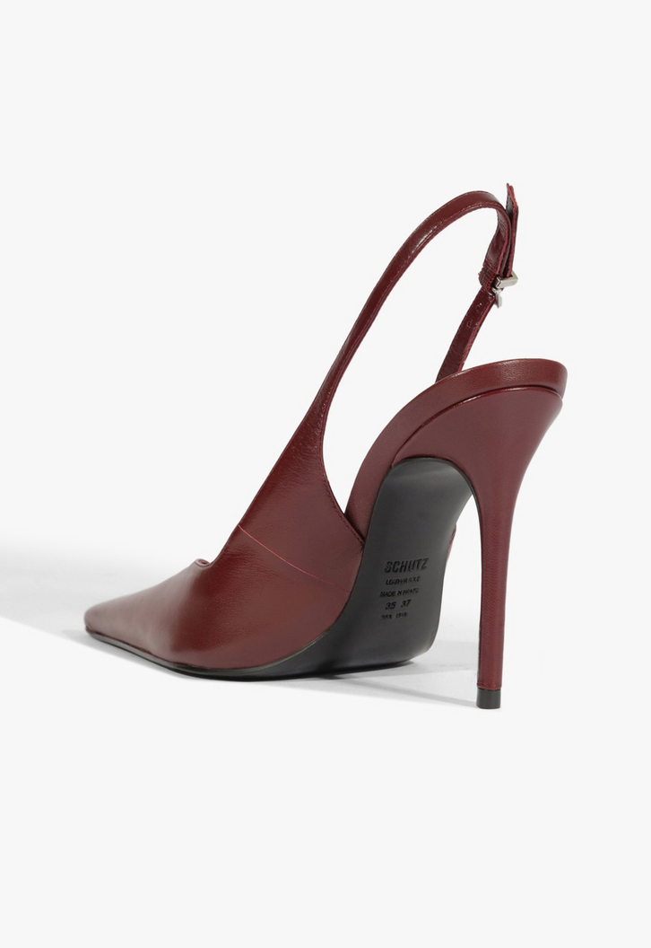 Slingback Couro Salto Alto Fino Vinho