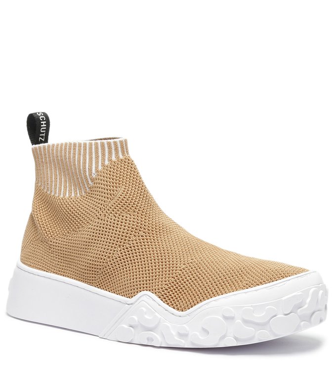 Tênis Schutz Cano Alto Tecido Knit Bege | ZZ MALL
