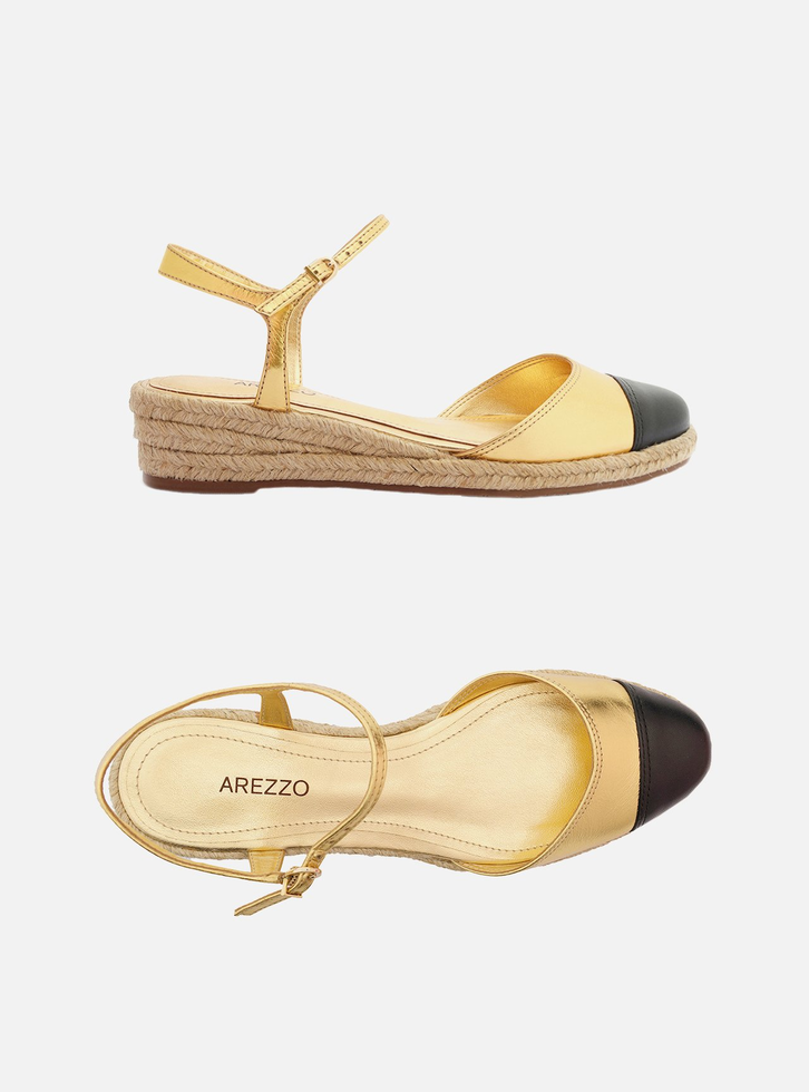 Espadrille Dourada Arezzo Couro Anabela Fivela