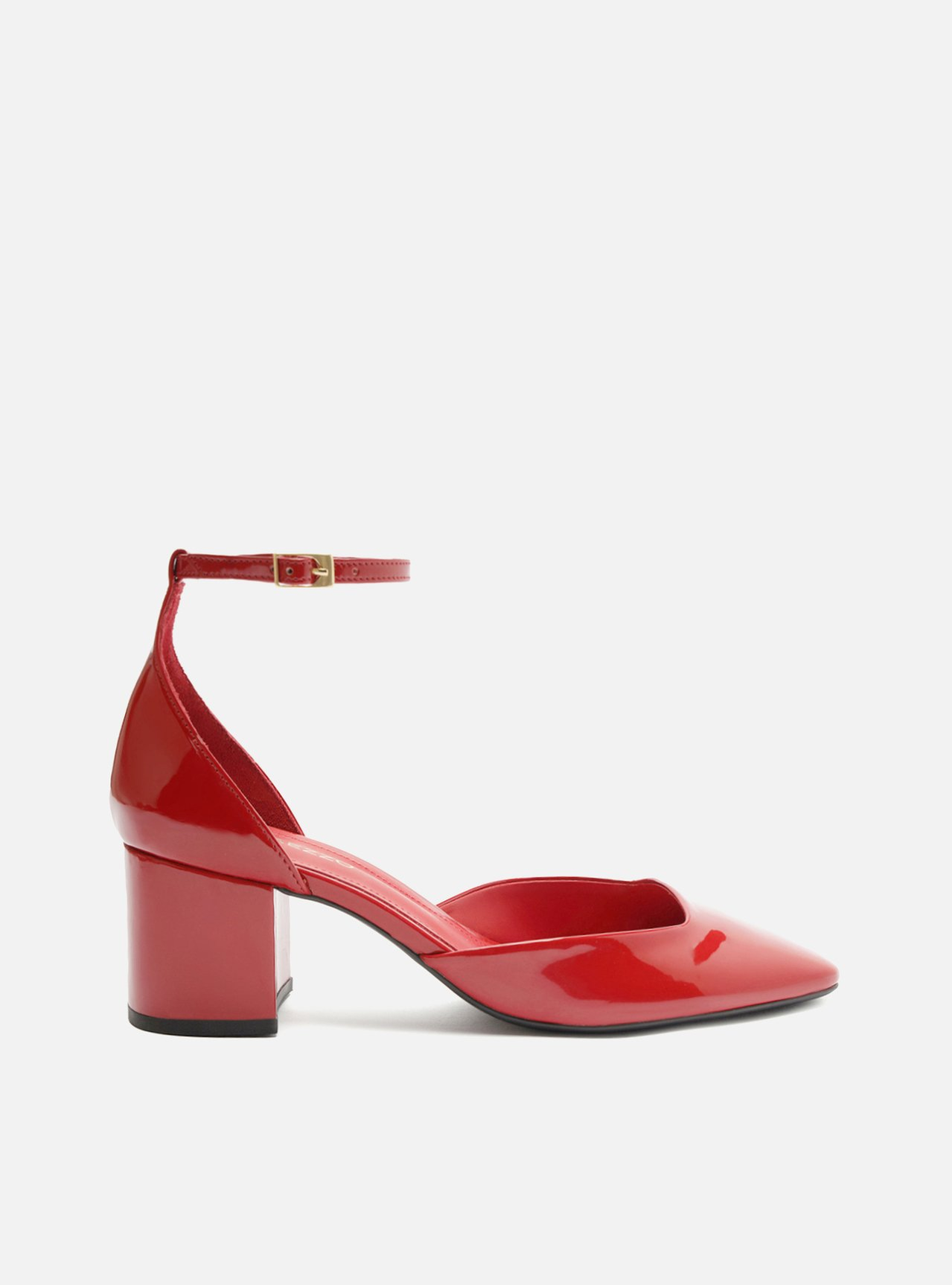 Scarpin Vermelho Arezzo Verniz Salto Bloco Bico Quadrado