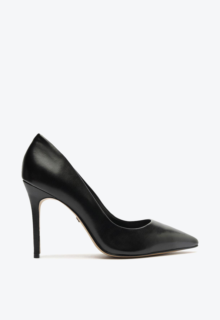 Scarpin Preto Arezzo Couro Salto Alto Bico Fino