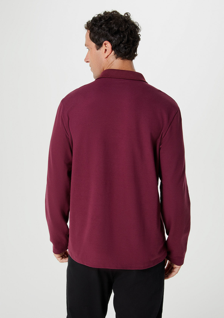 Camisa Polo Vermelho Escuro Hering Manga Longa Em Piquet