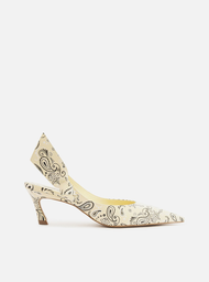 Scarpin Amarelo Arezzo Paisley Salto Baixo Slingback Livia