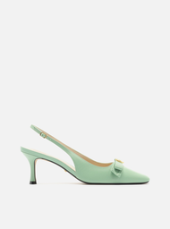Scarpin Verde Arezzo Couro Bico Quadrado Slingback Laço
