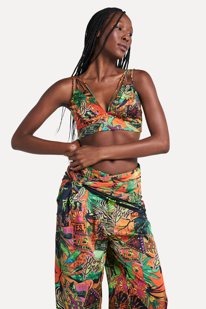 TOP VERMELHO REVERSA ESTAMPADO TROPICAL YES