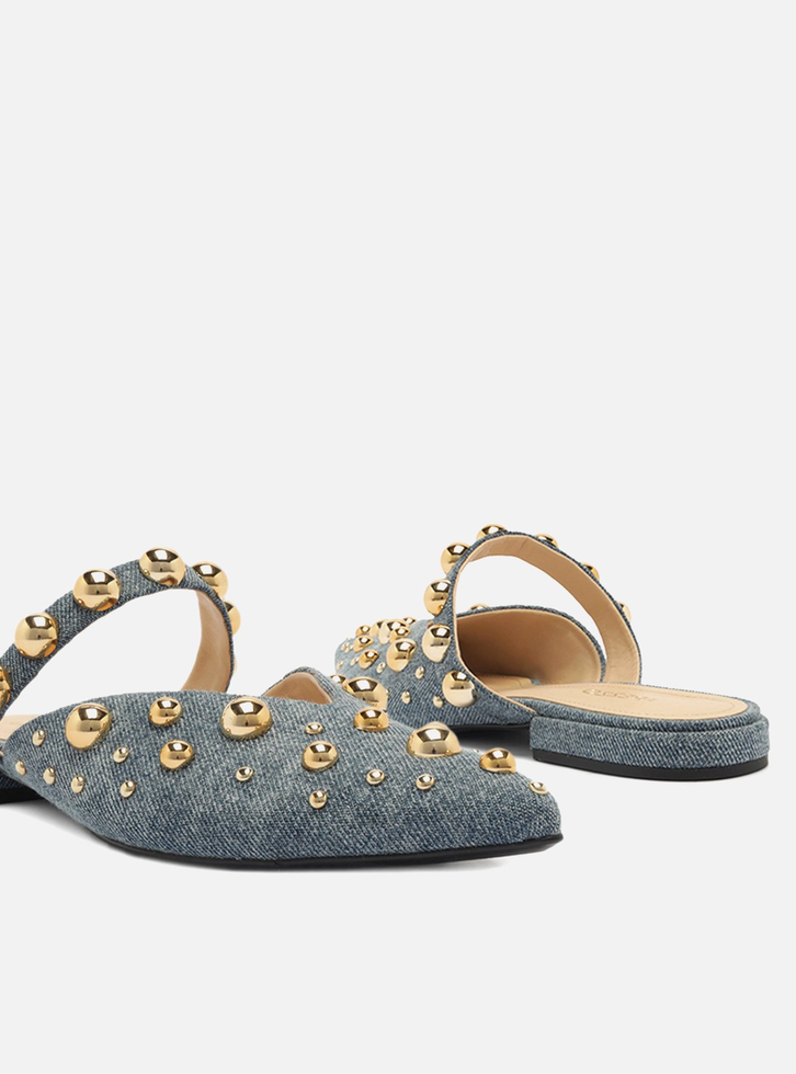 Mule Azul Jeans Fechada Studs