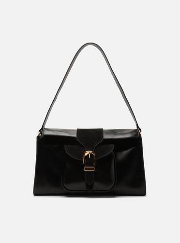 Bolsa Shoulder Preta Média Bolso Camurça