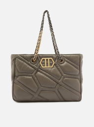 Bolsa Shopping Cinza Couro Emma Grande