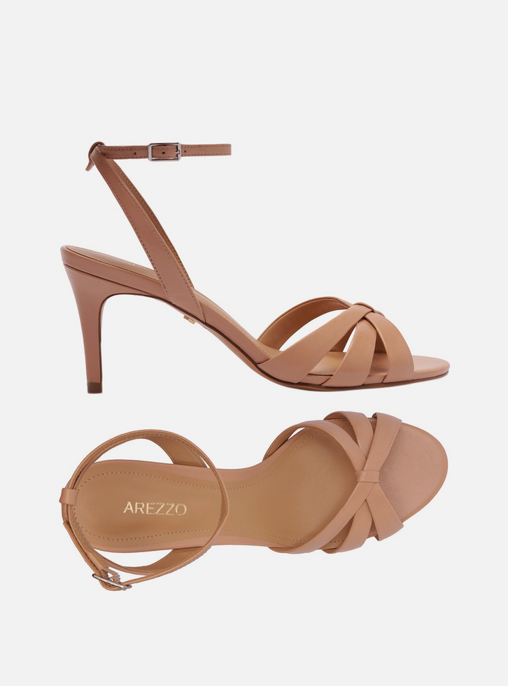 Sandália Rosa Couro Salto Médio Tiras Finas