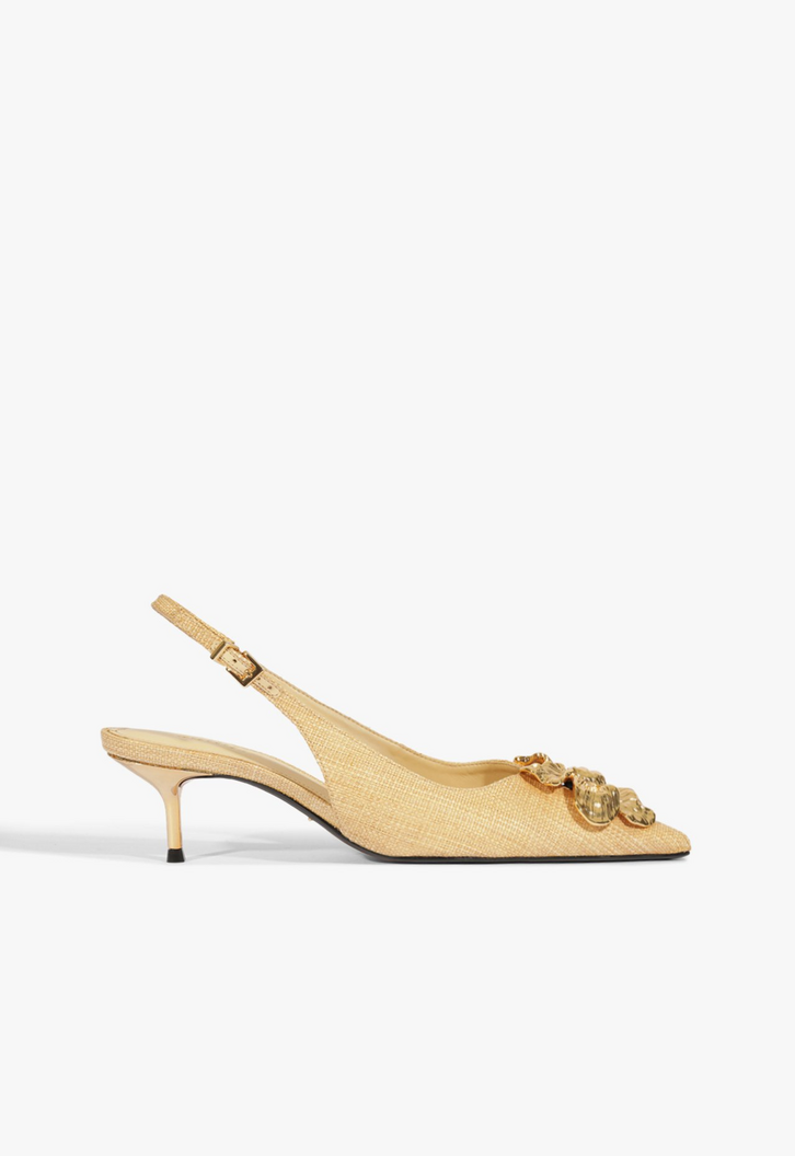Scarpin Slingback Flora Salto Mid Palha Natural