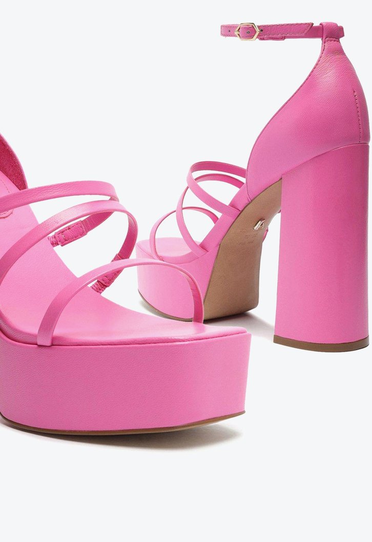 Sandália Meia Pata Rosa Arezzo Couro Tiras