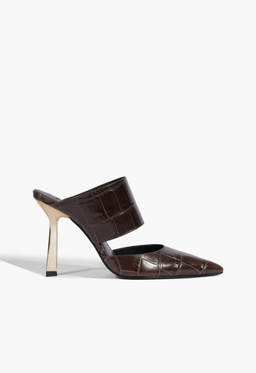 Mule Fechada Salto Alto Wild Croco Marrom | ZZ MALL
