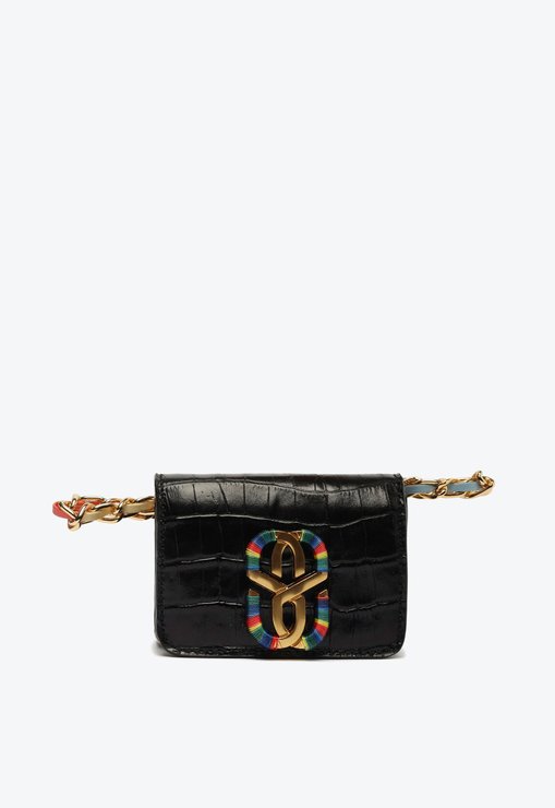 Pochete Rainbow Couro Croco Corrente Preta