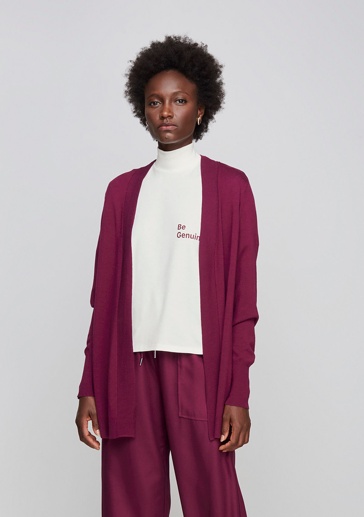 Cardigan Roxo Dzarm Aberto Em Tricô Alongado