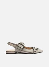 Sapatilha Prata Arezzo Couro Fivelas Slingback