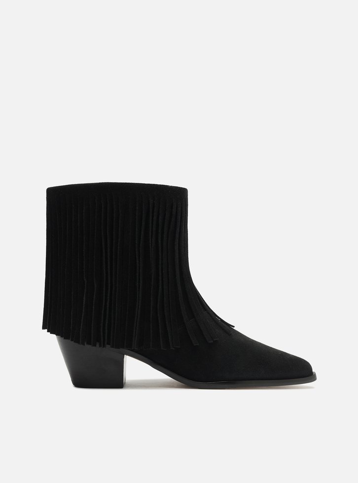 Bota Preta Acamurçada Cano Curto Western Franjas