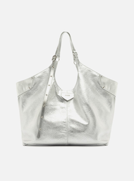 Bolsa Shopping Prata Arezzo Maxi Couro Grande Rebites