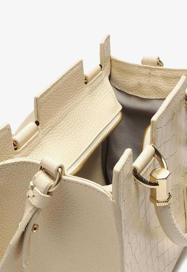 Bolsa Tote Off-White Arezzo Couro Croco Abbraccio Média