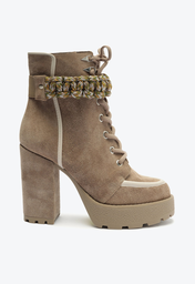 Bota Bege Schutz Brilho Salto Bloco Alto