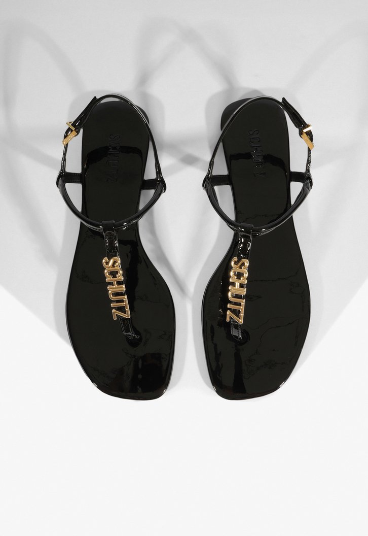 SANDÁLIA RASTEIRA PRETA SCHUTZ CRYSTAL LOGO