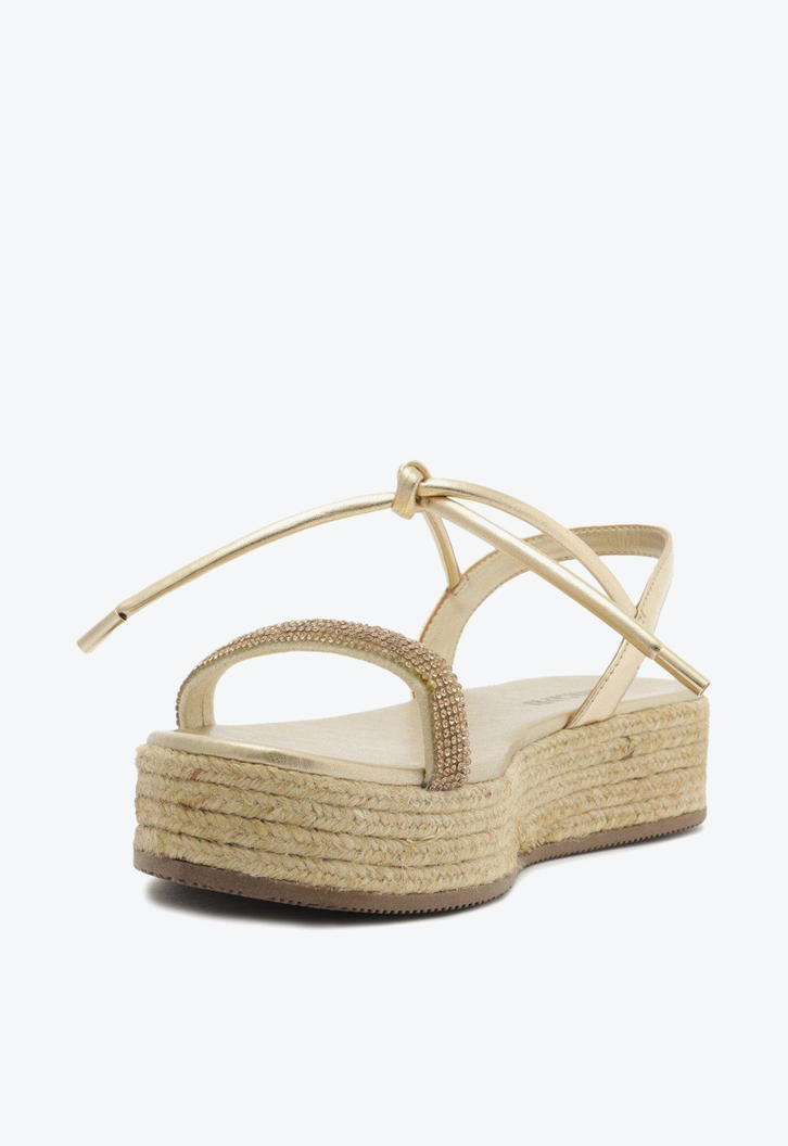 Sandália Flatform Dourada Anacapri Tira Brilhosa Solado Palha