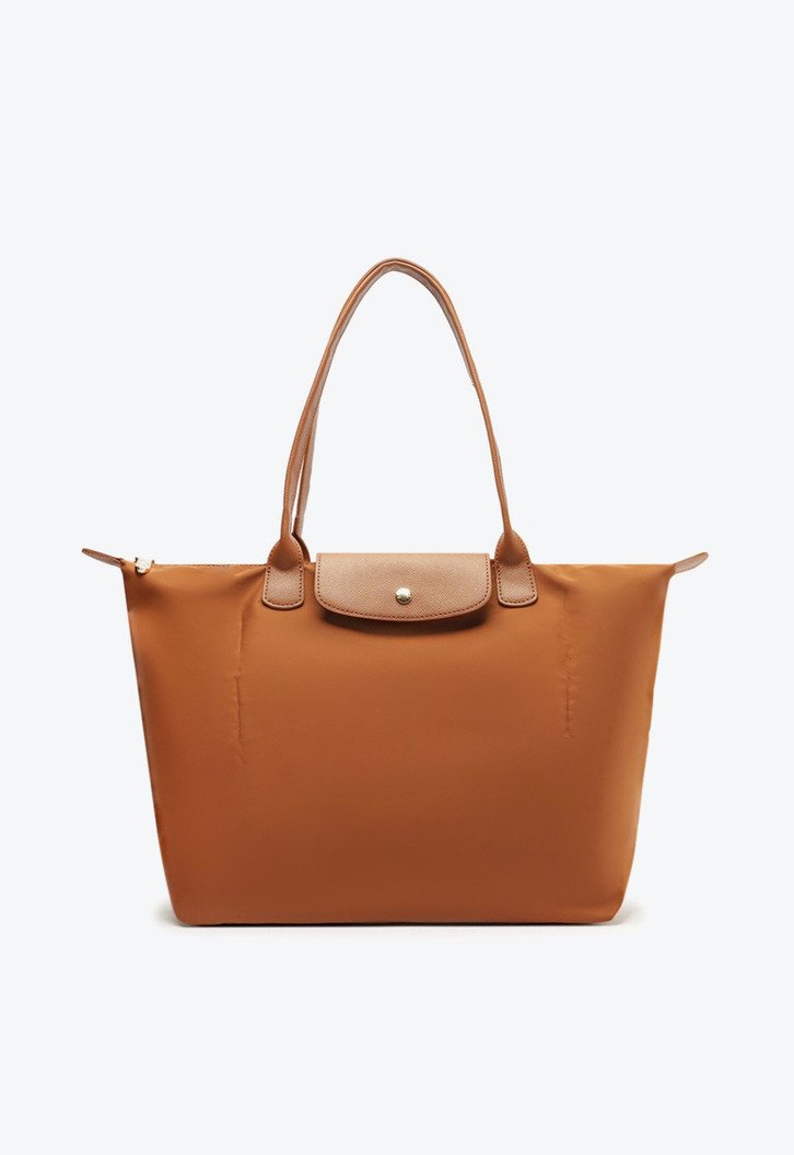 Bolsa Shopping Grande Nylon Botão Marrom