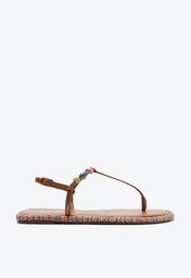 Sandália Multicolor E Marrom Anacapri Slim Pespontos Missangas