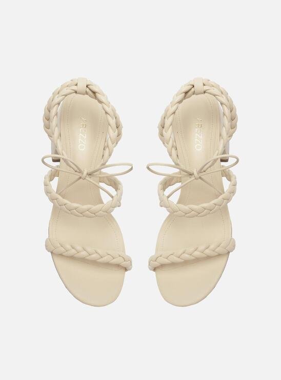SANDÁLIA OFF-WHITE AREZZO SALTO MÉDIO BLOCO TRANÇADA