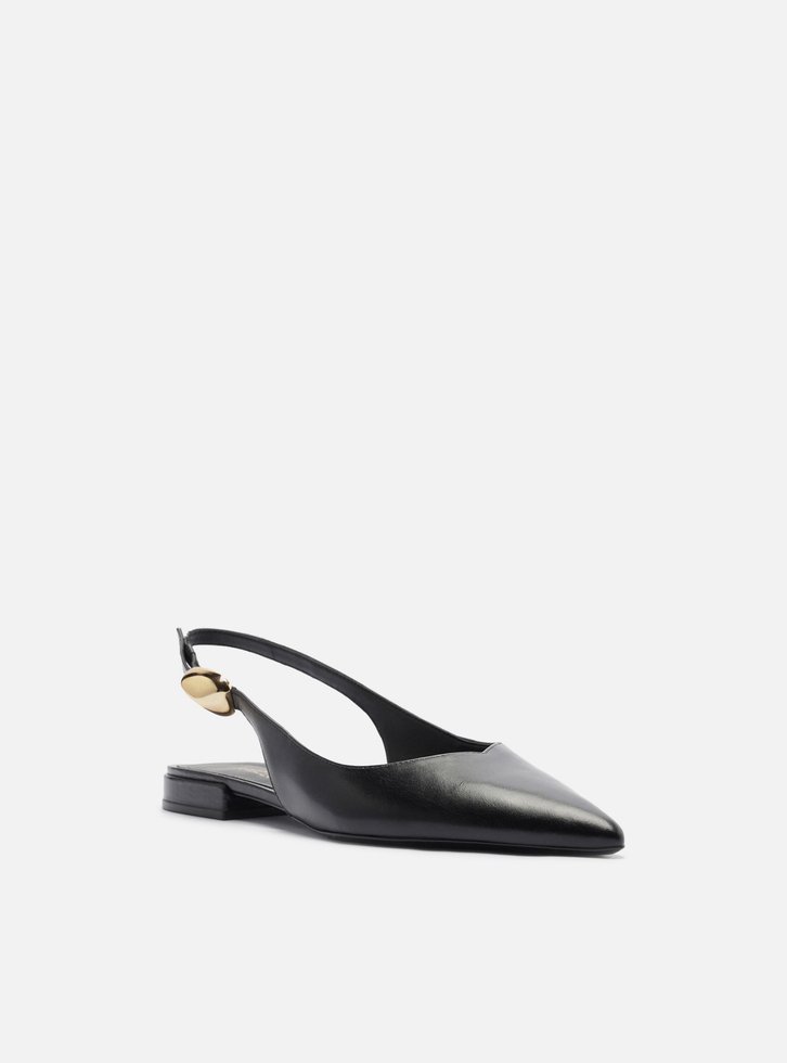 Sapatilha Preta Couro Slingback Metal Bold