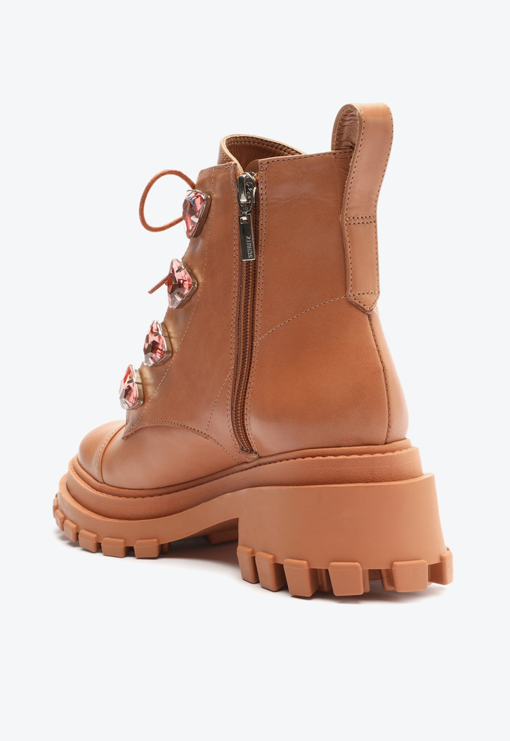 Bota Coturno Tratorado Couro Marrom