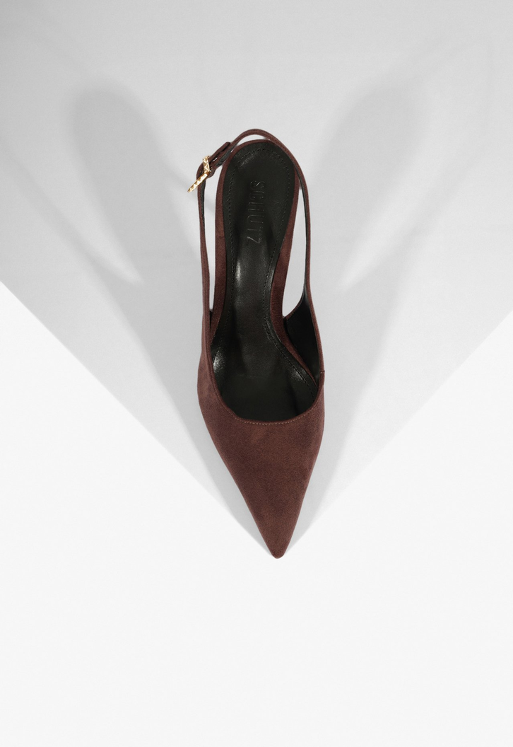 Slingback Salto Alto Fino Couro Marrom