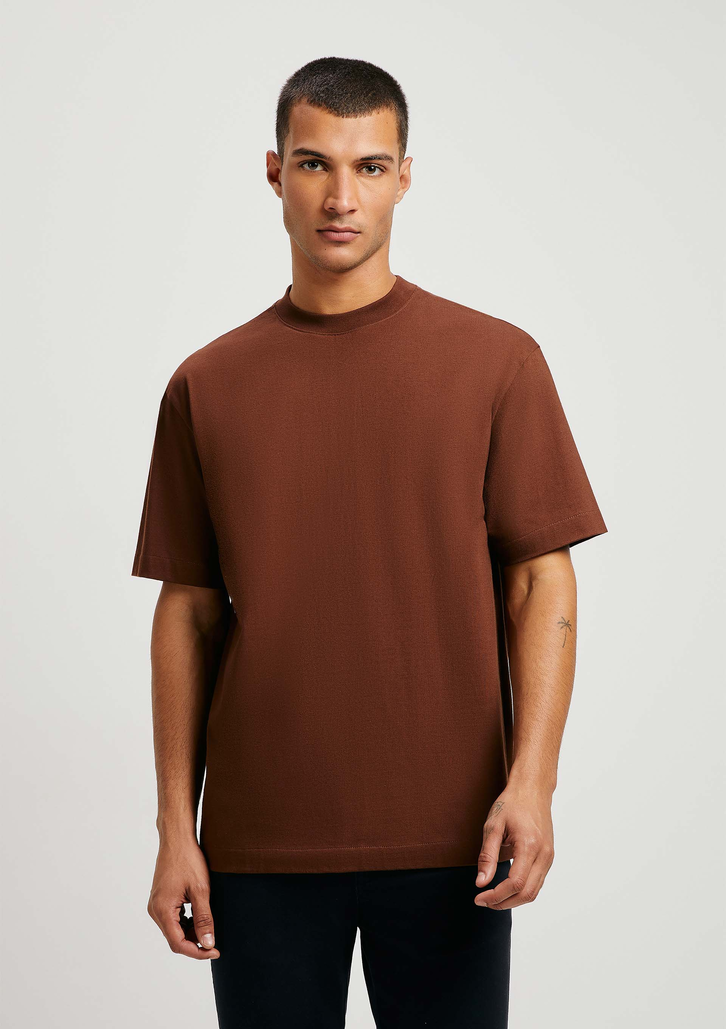 Camiseta Marrom Hering Ginga Modelagem Relaxed Malha Super Cotton